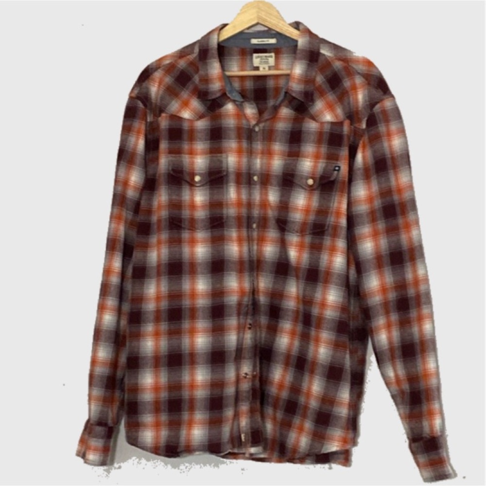 Lucky Brand red orange flannel button down shirt